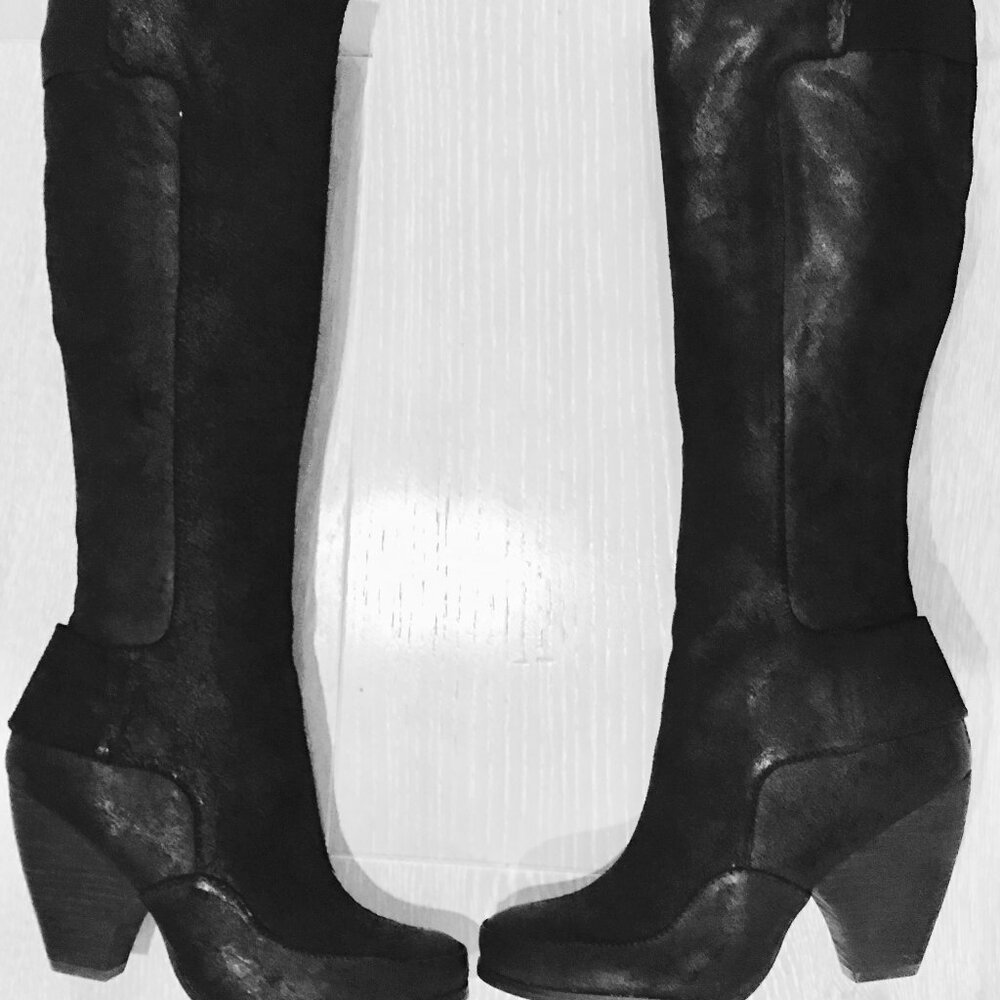 Jasper Waxed Suede Wooden Heeled Tall Boots - 5S08665-BLACK-7.5